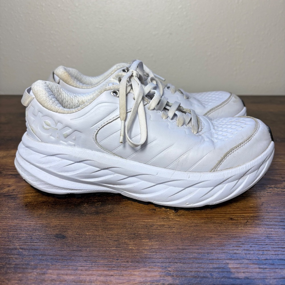 Hoka One One Bondi SR White Leather Slip Resistant Walking Shoes Womens 7.5